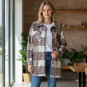 Brand New Without Tags, Never Worn Women's Long Flannel Shacket/Coat/Duster